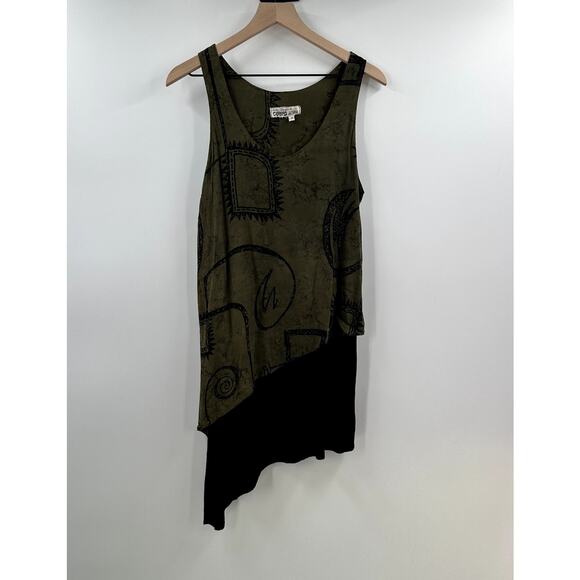 Green and Black Colors Artwear Tunic Blouse Lagenlook Layered Size 2 - Picture 1 of 6